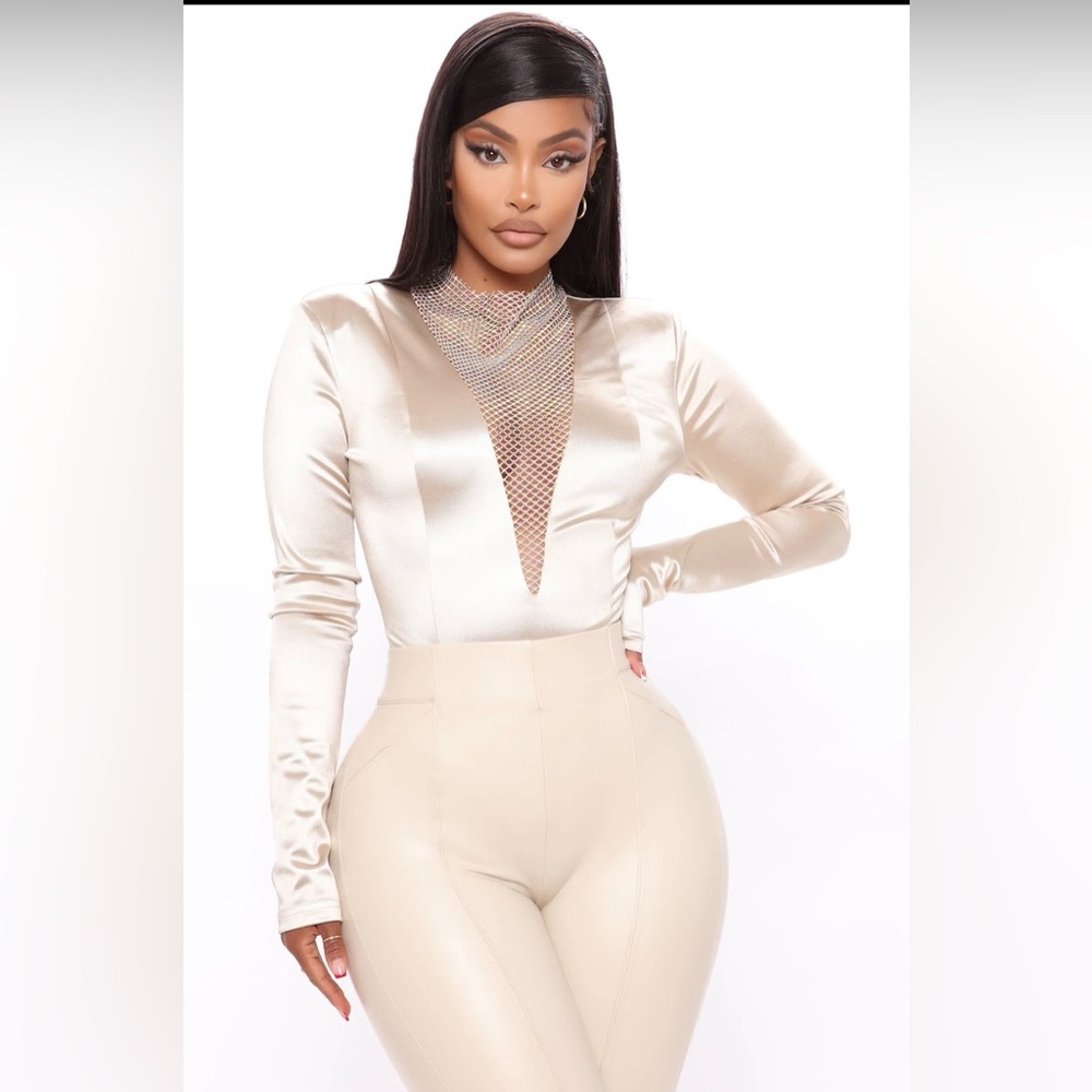 Dazzle the night Rhinestone Bodysuit- Champagne